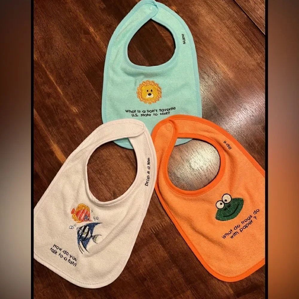 Luvable Friends Terry Bibs Custom Embroidered with Animals and Jokes- 5 bibs